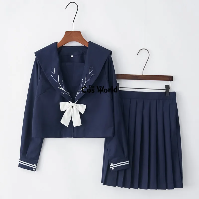 [Silver Tassel] Navy Blue Summer Navy Sailor Suit Tops Skirts JK High School Uniform Class Uniform Students Cloth