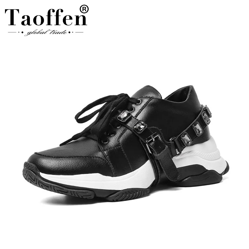 Taoffen Ins/женские кроссовки из натуральной кожи обувь для отдыха на толстой подошве