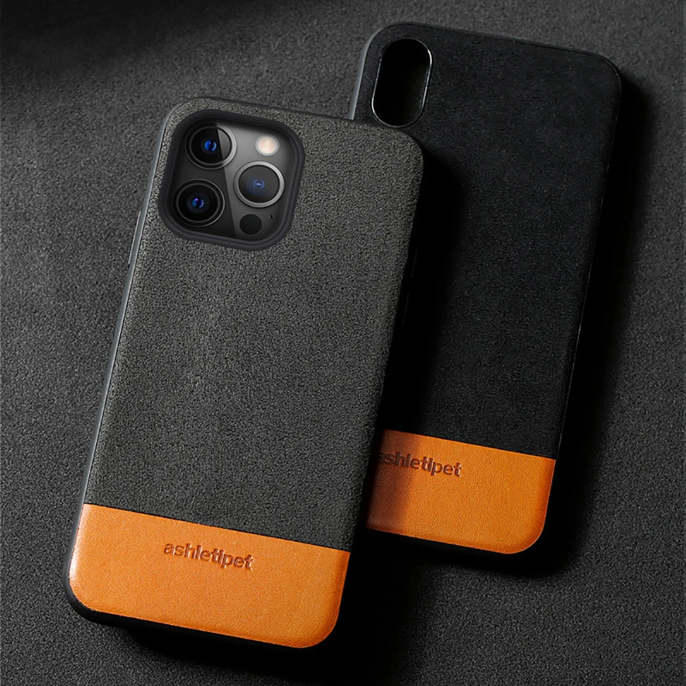 

Genuine Leather Phone case For iPhone 12 pro max 13 pro max 11pro X XR XS 6 6S 7 8 Plus back cover Cowhide and Suede Stitch Case