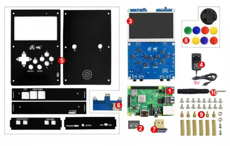 (EU) with 3B plus Raspberry Pi GamePi43 портативная Ретро игровая консоль на основе - Комплект: (EU) with 3B plus