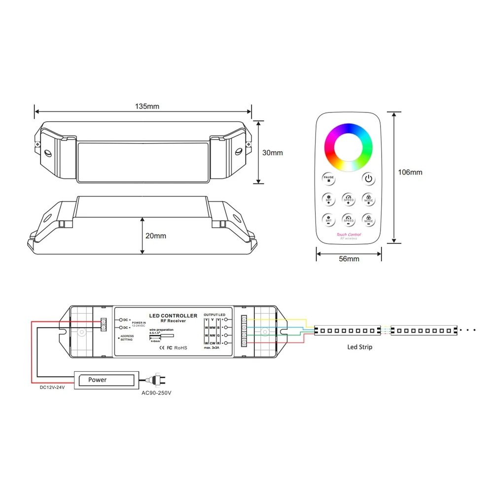 Пульт дистанционного управления Bincolor T3 Mini RGB RF R3 для светодиодсветильник