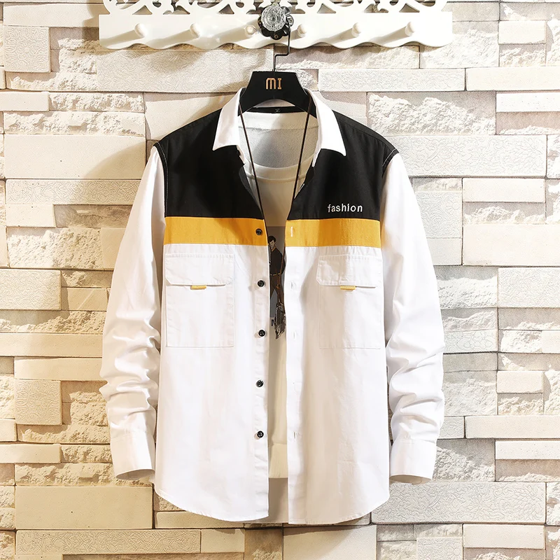 Рубашка мужская хлопковая с длинным рукавом черно-белая | Мужская одежда