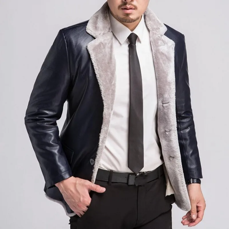 Winter New Fashion Mens Jackets Man Fur Lining Sheepskin Genuine Leather Jacket Warm Jaqueta Couro Masculino Size | Мужская одежда