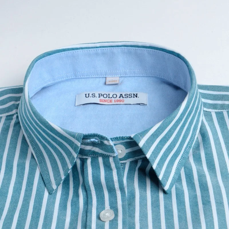 США Поло. Классическая полосатая Хлопковая женская рубашка Assn. С длинными
