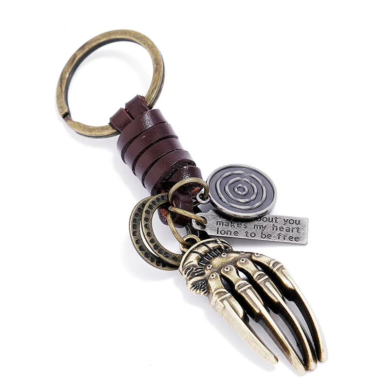 

New Vintage Bronze Alloy Hand Bone Pendant Keychains Simple Male Female Keyrings Charm Key Chain Accessories Trendy Punk Jewelry