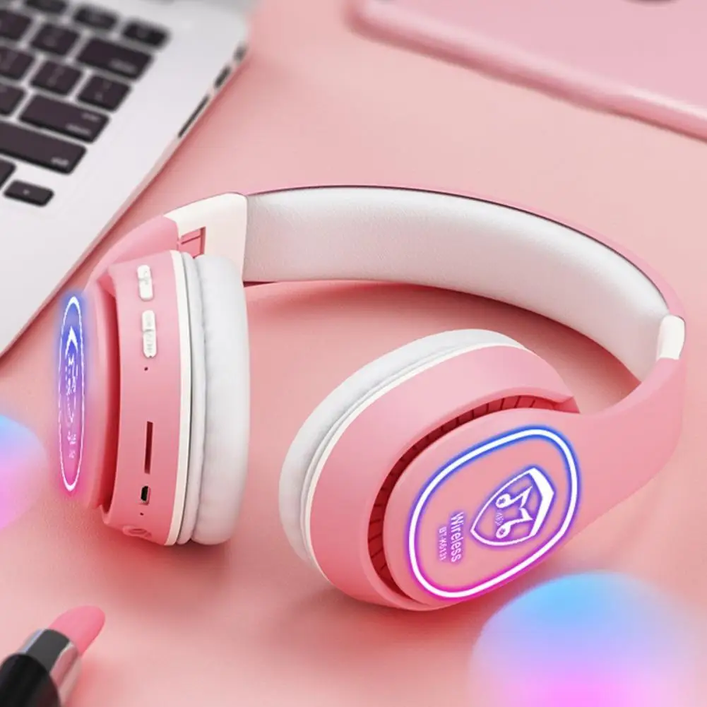 

Stylish Cute Glowing Bluetooth 5.0 LED Light Card Insert Wireless Stereo Headphone Multi-Function Head-Mounted Headset Earphone
