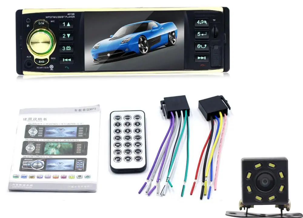 With 8Led camera Автомагнитола 1 din 4019B FM радио авто аудио стерео Bluetooth Автомагнитола Поддержка камеры заднего вида рулевое колесо Contral - Цвет: With 8Led camera
