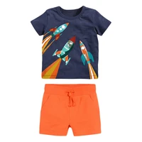 children summer baby girl boutique clothes toddler rocket print tee tops cotton birthday clothing set for kids 2 3 4 5 6 7 years