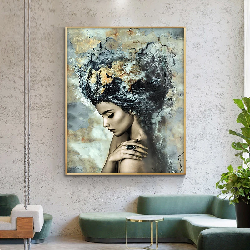 

Abstract Portrait Wall Art Canvas Painting Posters and Prints Wall Art Abstract Marble Girl Picture for Living Room Home Decor
