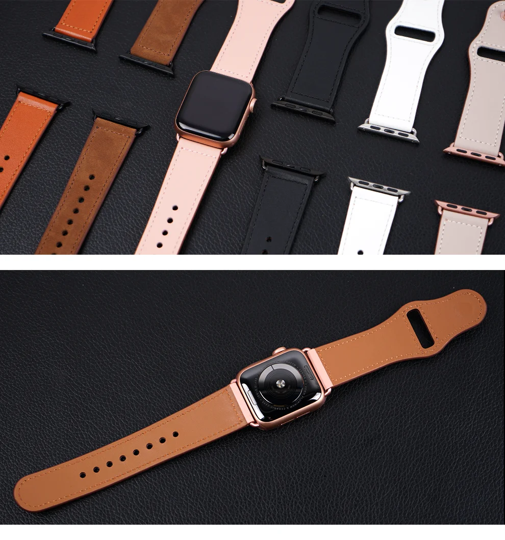 

Leather strap For Apple watch band 44mm 40mm 42mm 38mm 44 mm Genuine Leather watchband belt bracelet Apple watch 6 5 4 3 se band