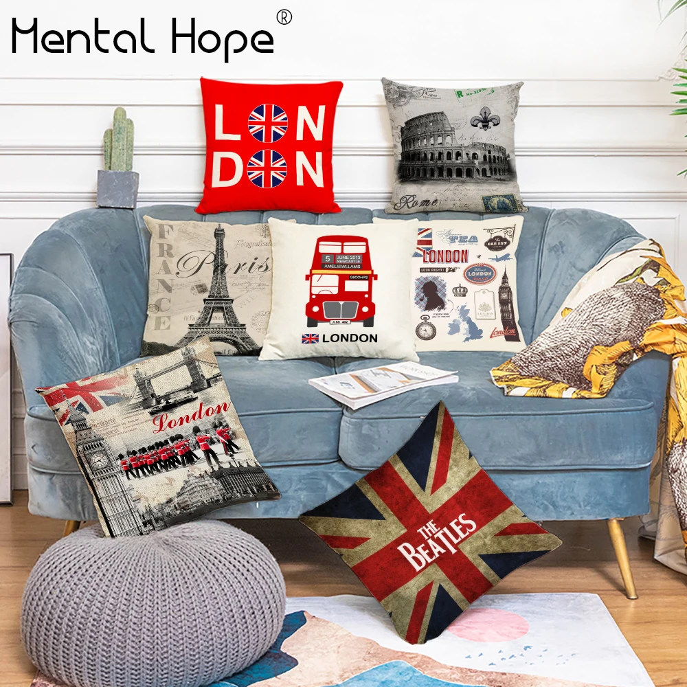 Наволочка с изображением Эйфелевой башни Биг-Бен льняная хлопковая наволочка