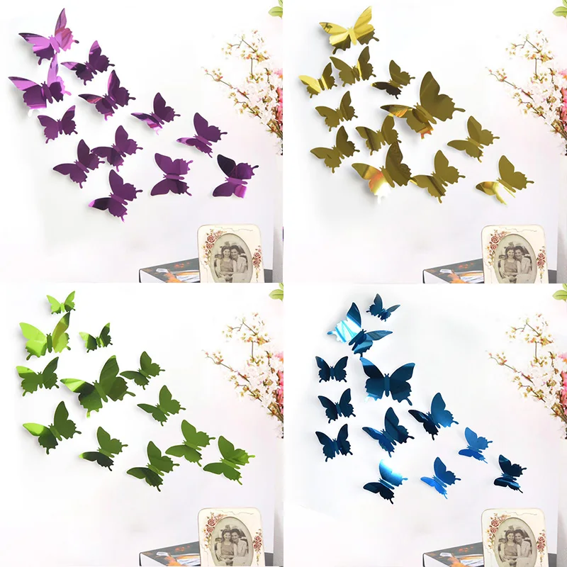 Sale 12pcs наклейка с бабочками зеркало зеркальные наклейки на стену бабочки