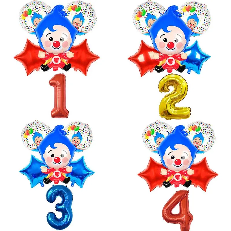 

6pcs/set Plim Clown Foil Helium Balloons 32inch Number Air Globos Children Happy Birthday Party Decorations Kids Toys Gifts