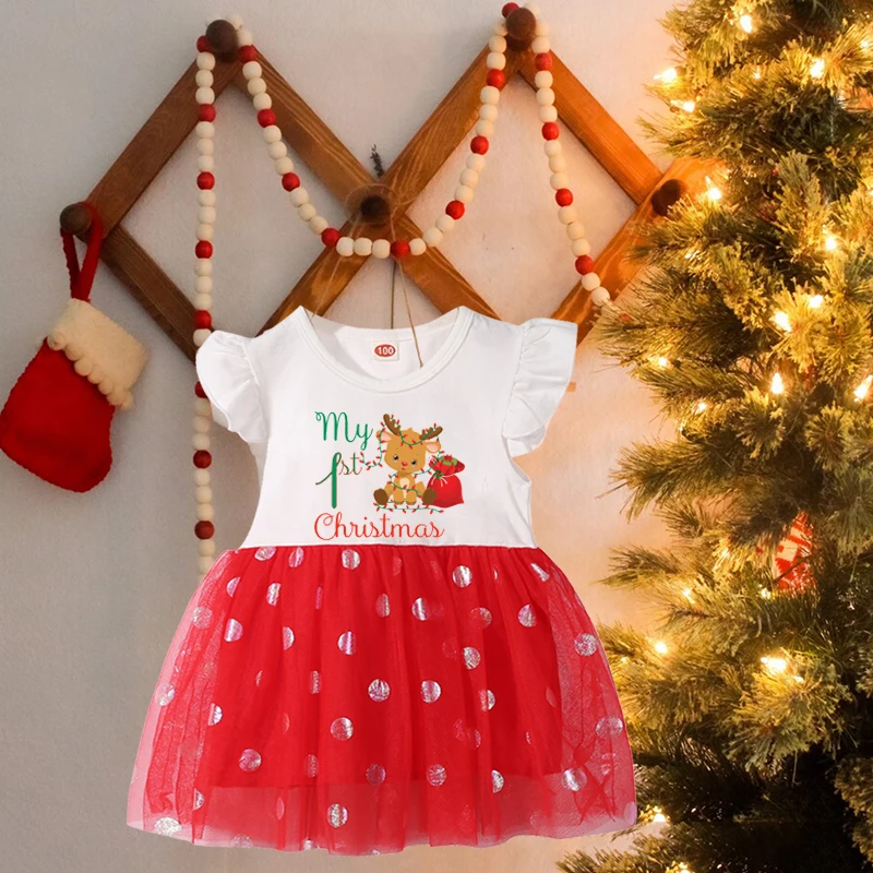 

My 1st Christmas Baby Christmas Dress for Girls Toddler Kid Child Red Tutu Dresses for Girl Xmas Party Princess Costumes