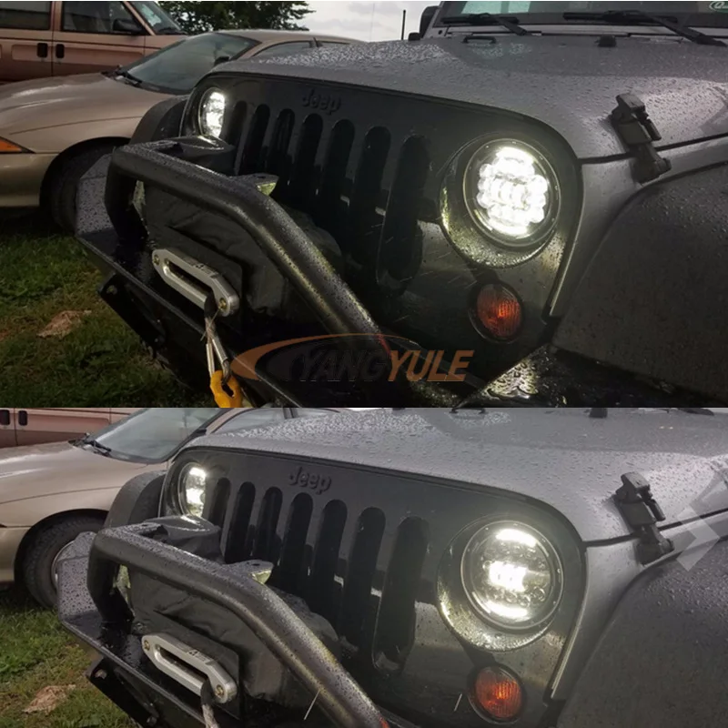 2X7 дюймов круглый светодиодный фары проекционный комплект фар для Jeep Wrangler JK TJ LJ lada niva 4x4 suzuki samurai Hummer H1 H2