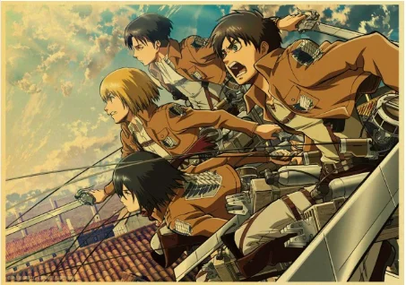 

Attack on Titan Japan Anime Canvas Painting Vintage Wall Pictures Kraft Poster Coated Wall Stickers Home Decoration Gift