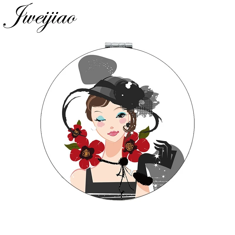 

JWEIJIAO Double sided folding makeup mirror Round Mini PU leather pocket mirror Holiday gift for girls ladies MA53