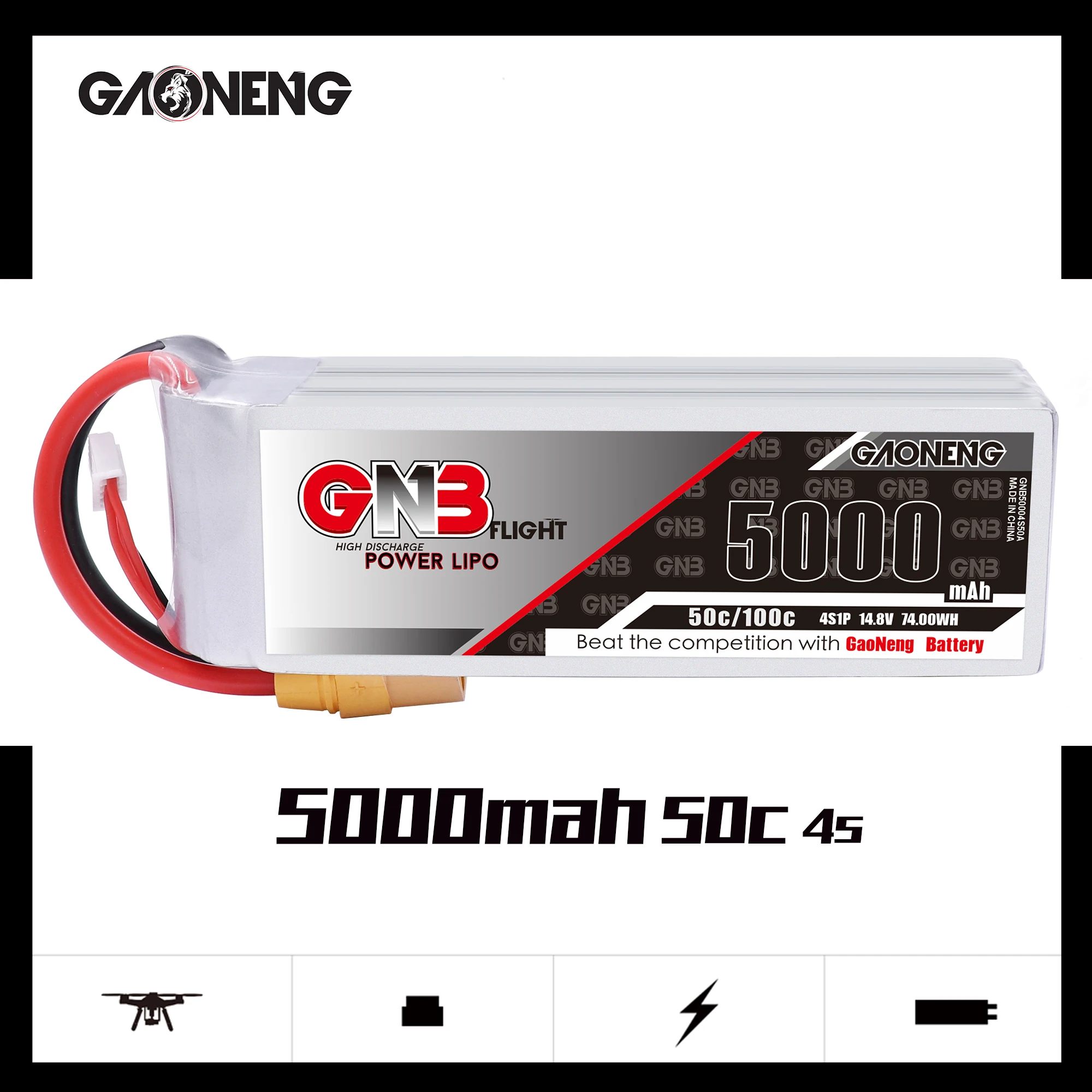 Gaoneng GNB 5000mAh 4S1P 14.8V 50C/100C Lipo Battery XT60 XT90S EC5 Plug For RC Car RC Boat RC Helicopter Airplane RC Parts