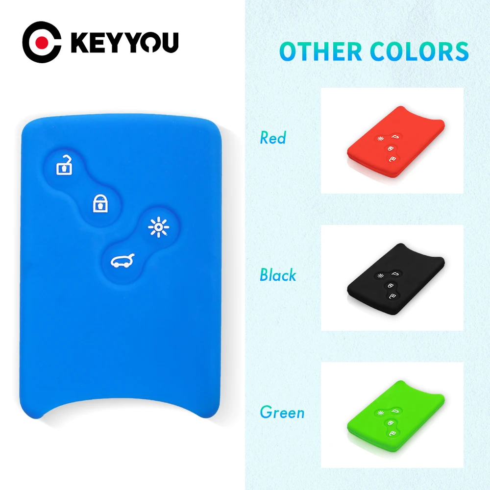 

KEYYOU 4 Buttons Silicone Rubber Car Key Fob Cover Case For Renault Clio Logan Megane 2 3 Koleos Scenic Card Keychain Key Cover