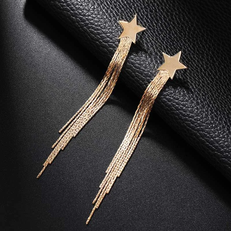 Хит продаж корейские серьги пентаграмма длинные висячие с кисточками для женщин