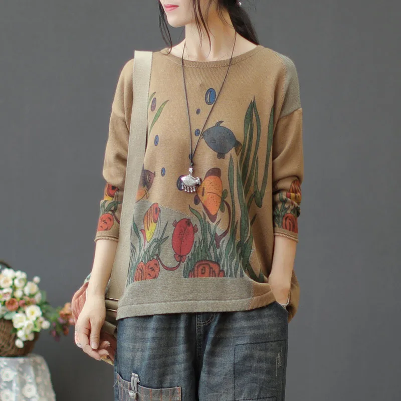 Harajuku Топ Femme пуловеры с героями мультфильмов морской водоросль вязаный свитер