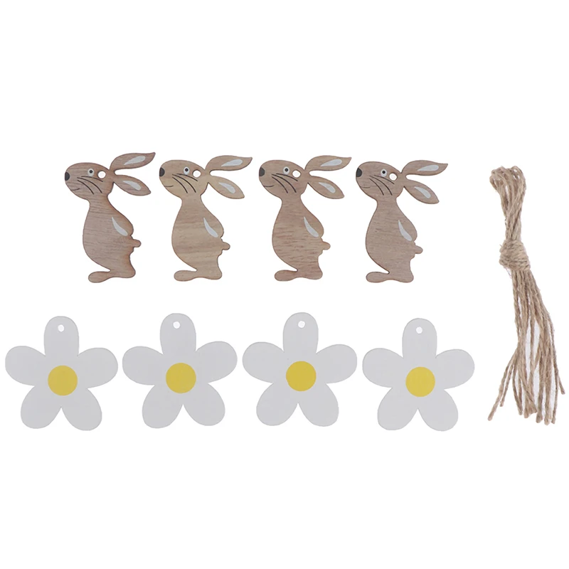 8PCS/Pack Easter Wooden Rabbit White Flower Nordic Style Pendant Ornaments Craft | Дом и сад