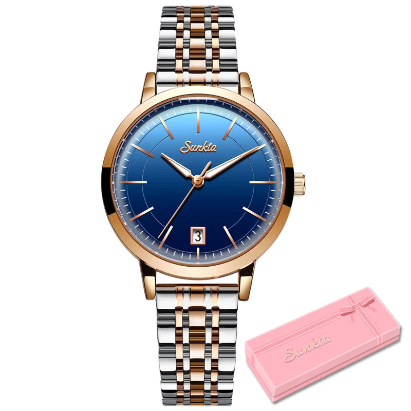 

Women Watches New SUNKTA Rose gold Blue Ladies Bracelet Watch womens quartz dress wristwatch feminino reloj mujer kol saati+Box