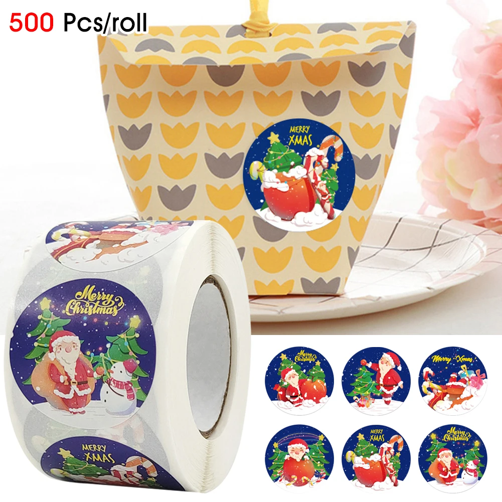

500pcs/roll Merry Christmas Stickers Label Roll Xmas Gift Wraps Cards Envelope Adhesive Seals Stickers Christmas Tags Decoration