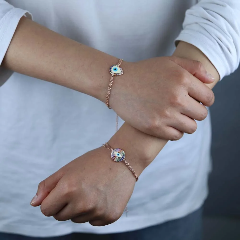 Радужный цвет круглый Турецкий Дурной глаз браслеты браслет с двойной цепью