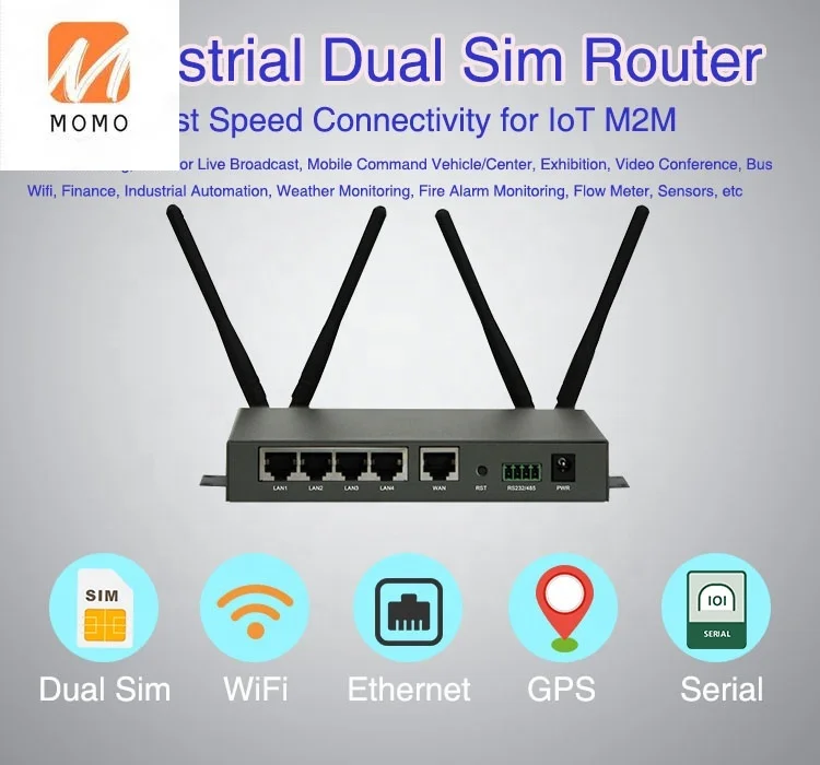 

4g Wifi Ethernet Modem Dual Sim Router Quad Sim Load Balance with Wifi Serial RS232/485 Industrial