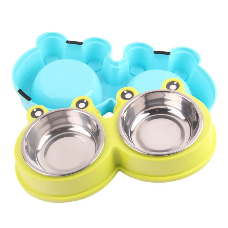 

Cat Dog Food Bowls Cartoon Leakproof Non-Slip Universal Stainless Steel Double Bowl Environmental Pets Supplies