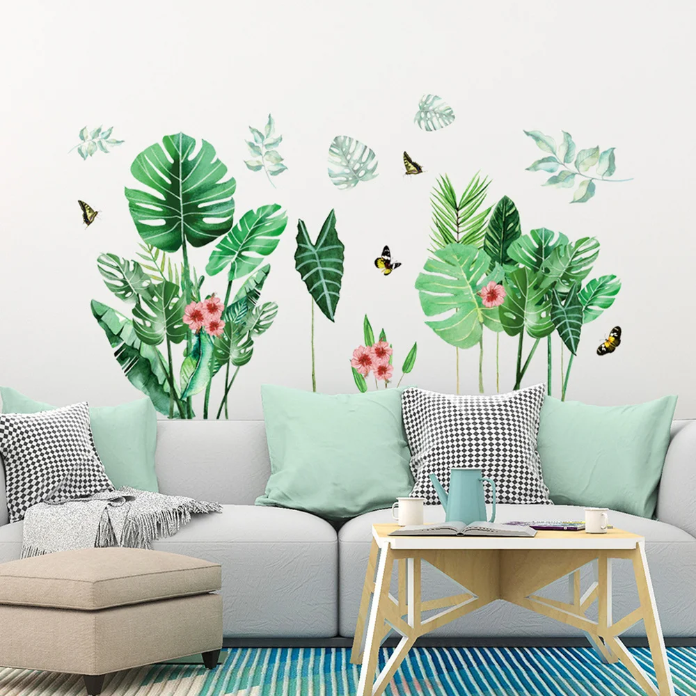 

1Pc Green Banana Leaf Wall Decal Removable PVC Wall Sticker Decorative Wallpaper