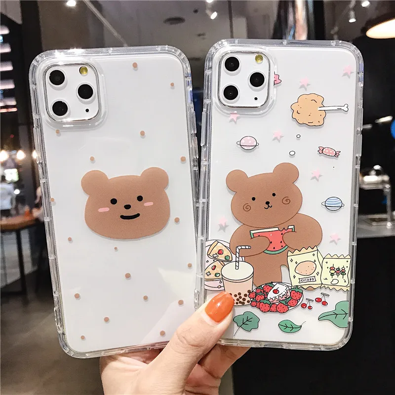 Korean Cartoon Naughty Bear Transparent Airbag Phone Case For iPhone 11 Pro X XS Max XR 8 7 6 6s Plus Soft TPU Clear Cover |