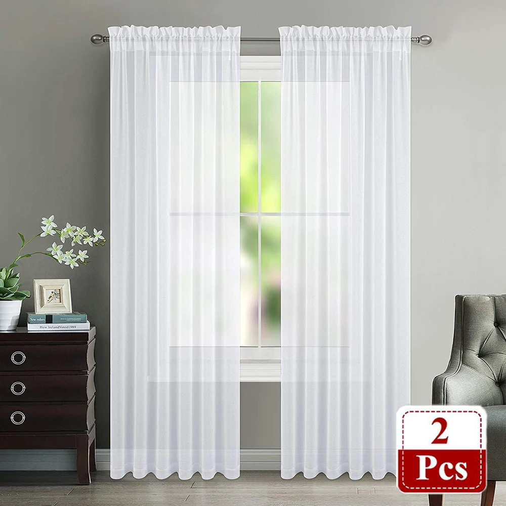 Занавески из белого тюля для гостиной и спальни 2 шт.|Занавески| |