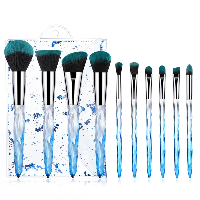 10pcs brush002 Massaller 10 шт. мягкие синтетические волосы кристалл ручка кисти тени для век подводка для глаз пудра Контур Смешивание Макияж Кисти Набор - Handle Color: 10pcs brush002