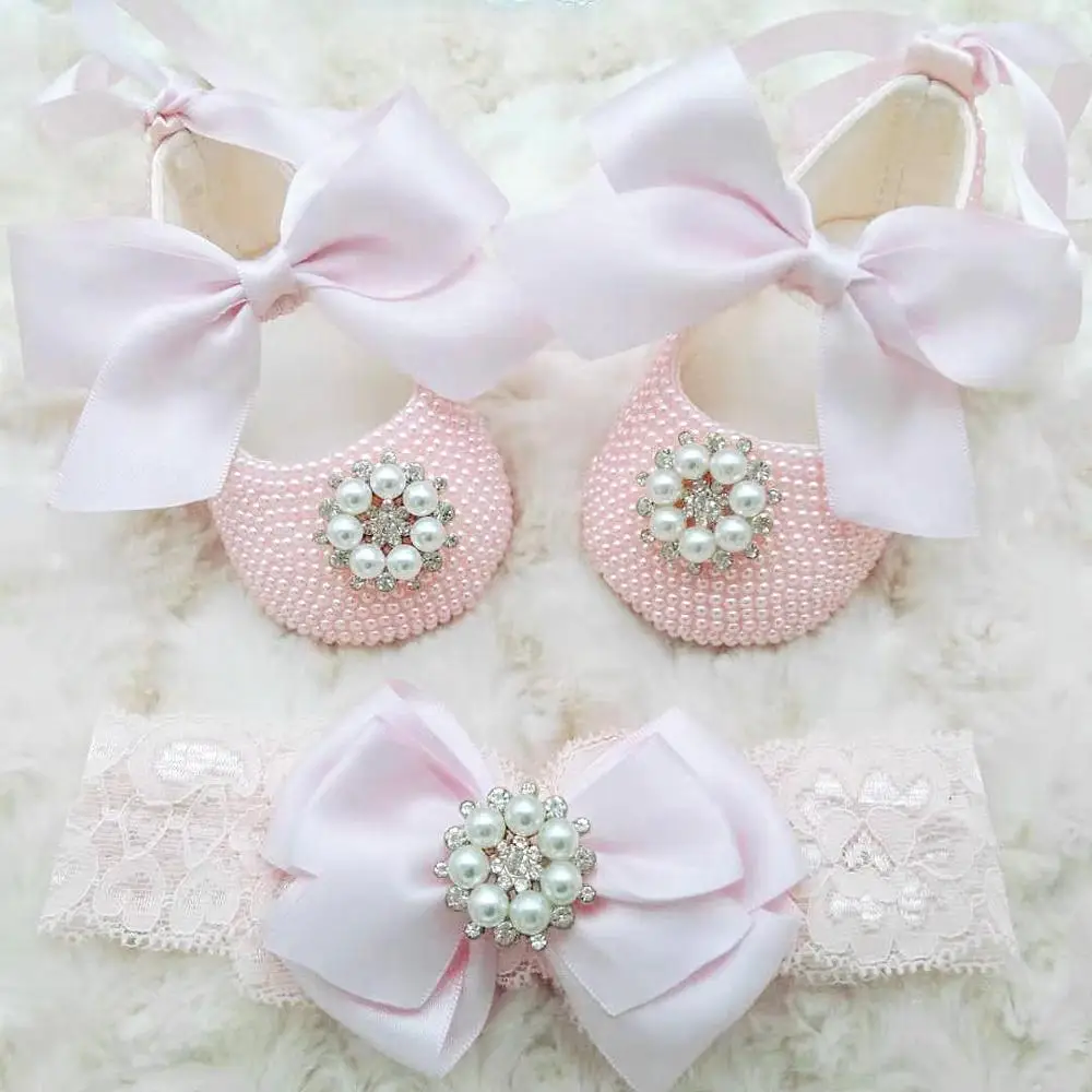 Детская обувь на крестины с жемчужинами и блестками в комплекте|Обувь для детей