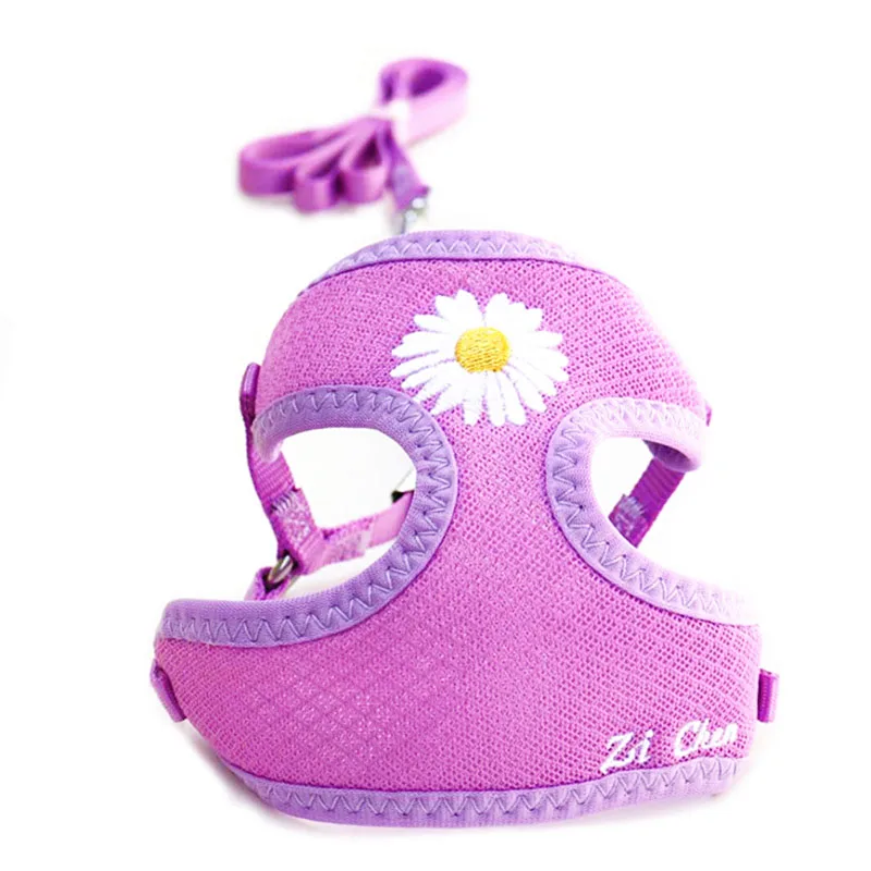 

Korean Candy Color Embroidery Breathable Small Pet Dog Harness and Leash Set Soft Nylon Puppy Walking Vest for Chihuahua Yorkie
