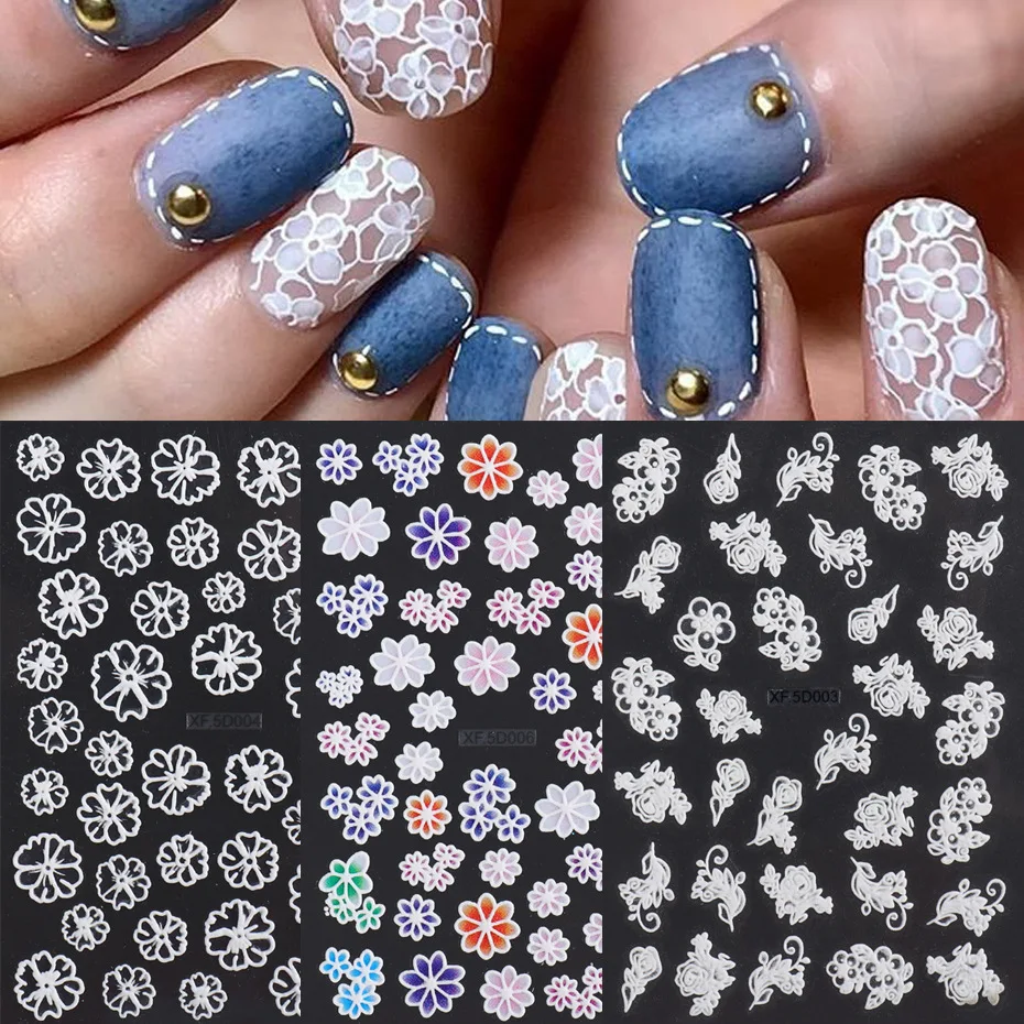 

Nail Embossed Stickers 5D Elegant Flowers Designs Back Glue Nail Decals Decoration Tips For Beauty Salons