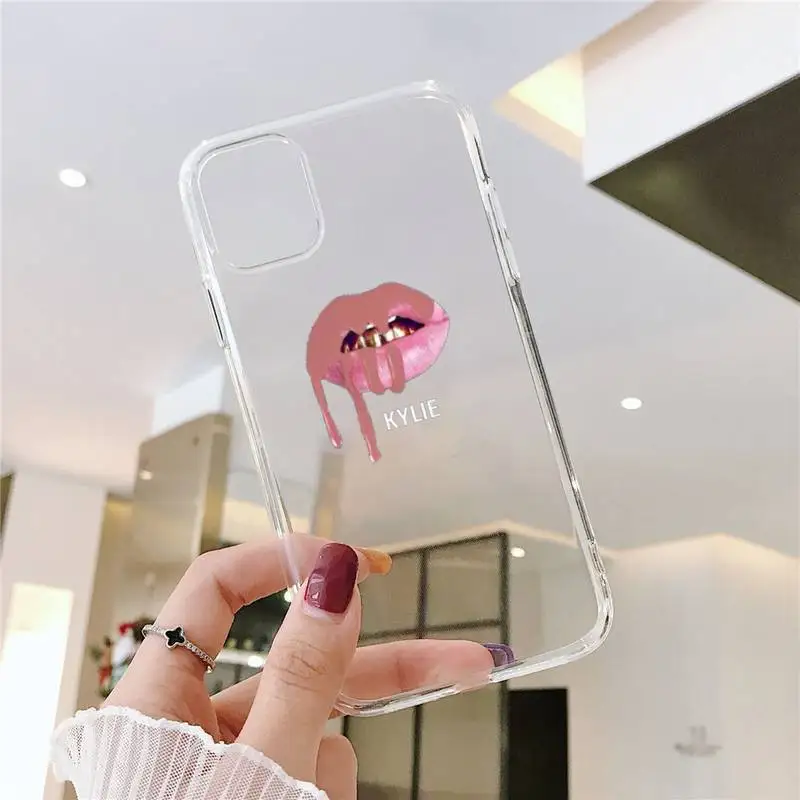 

Sexy Girl Kylie Jenner Lips Kiss Phone Case Transparent for iPhone 6 7 8 11 12 s mini pro X XS XR MAX Plus SE cover funda