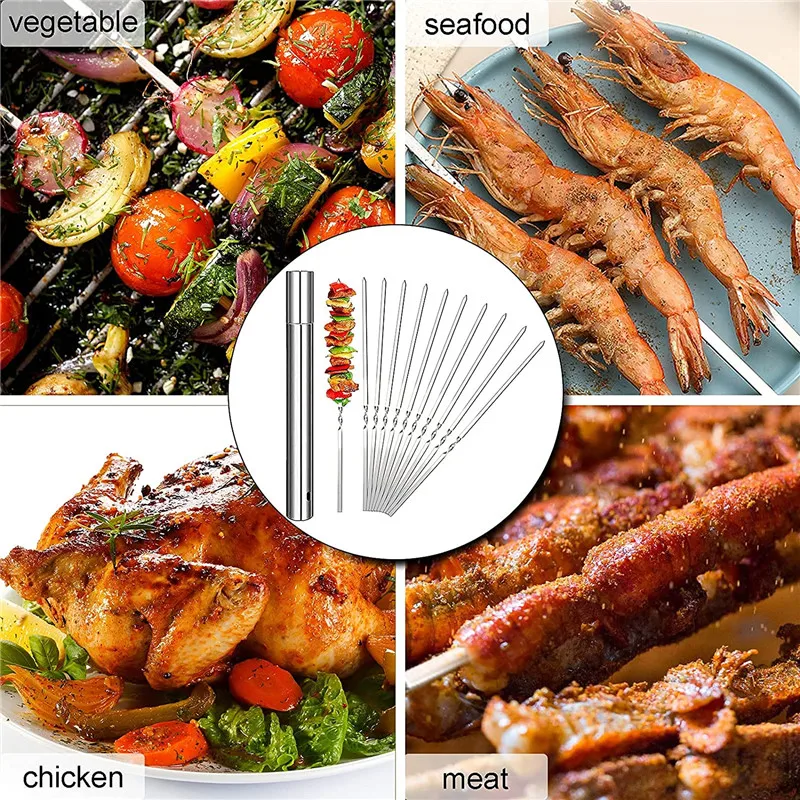 Многоразовые Шпажки для барбекю с трубкой хранения шпажки из нержавеющей стали