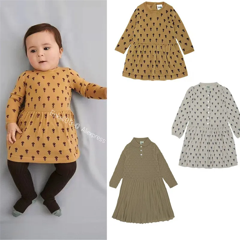 

EnkeliBB Children Girl Brand Knit Dress FUB Brand Kids Long Sleeve Spring Dresses Casual Style Wool Made Soft Clothes Quality