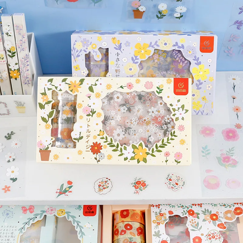 

Flowers Masking Tapes Decorative Stickers DIY Creative Flower Paper Washi Tape Set Pet Transparent Stickers Stationery Supplies
