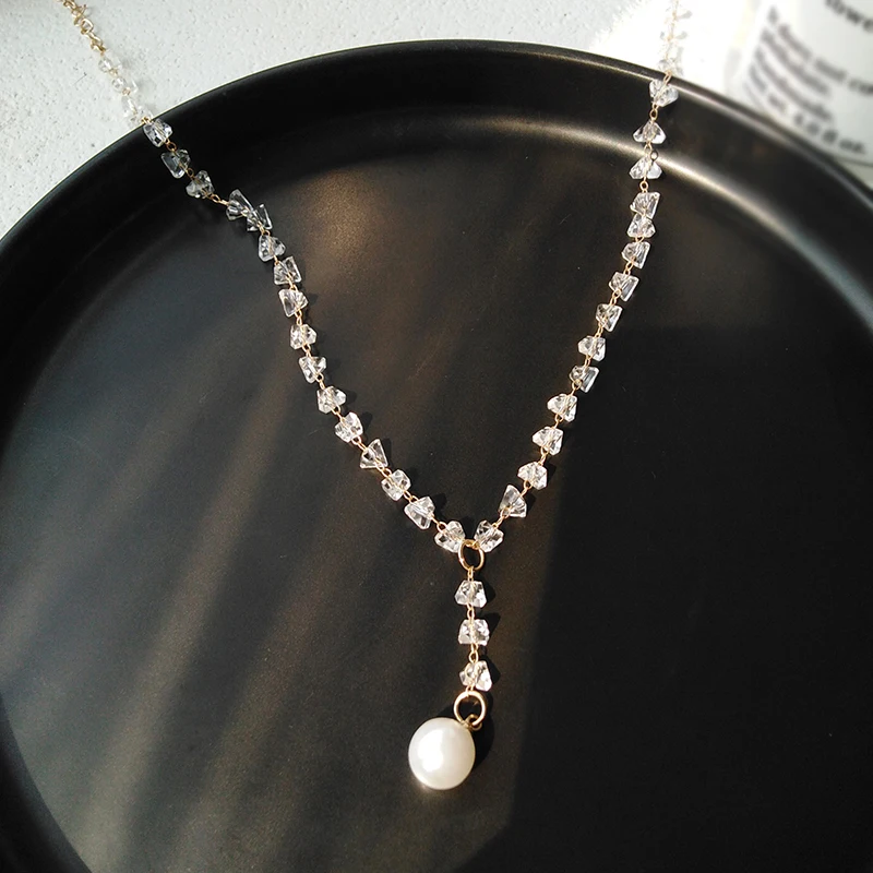 Ожерелье женское из прозрачного стекла с подвеской одного искусственного