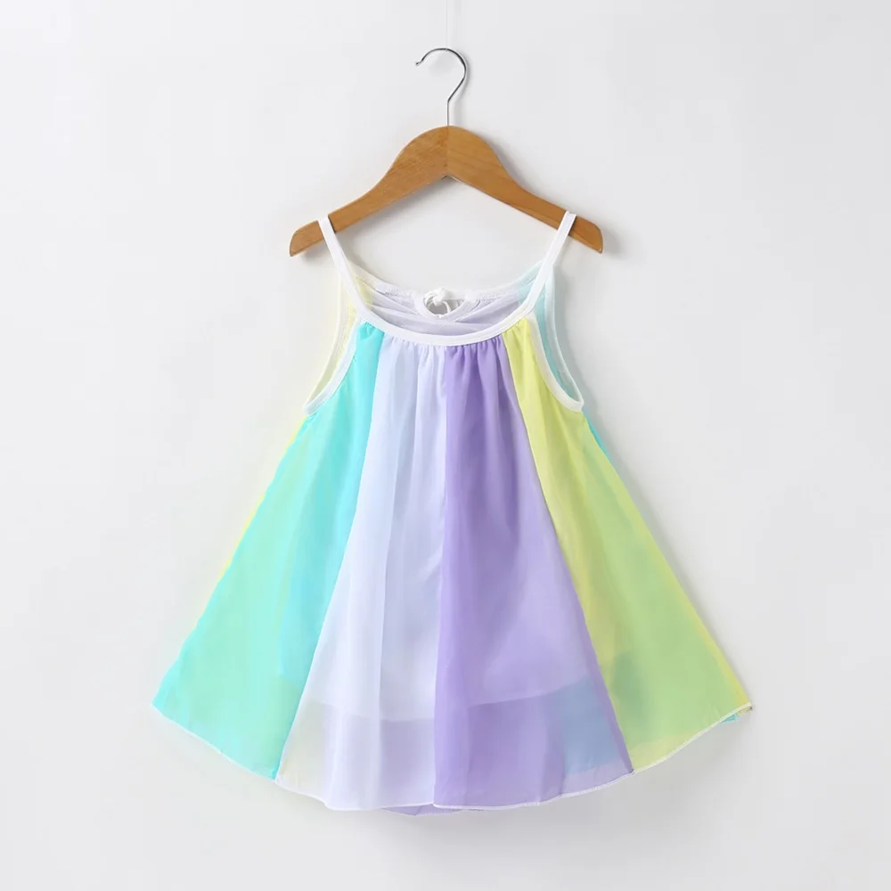 Hot Sale New 2019 Toddler Kids Baby Girl Princess Clothes Sleeveless Chiffon Tutu Rainbow Colorful Dresses Dress Summer | Детская одежда