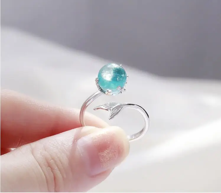 MFY Blue Crystal Mermaid Bubble Open Rings For Women Wedding Birthday Creative Fashion JewelryNew store specials |