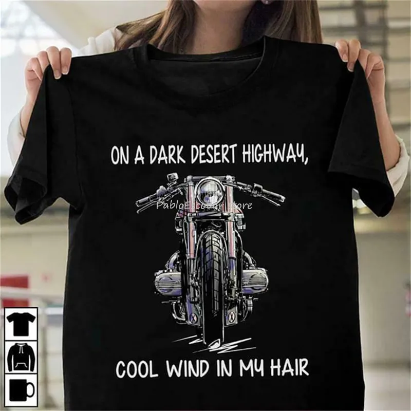 

Motorcycle On A Dark Desert Highway Cool Wind Men Black T Shirt Cotton S-6Xl Loose Plus Size Tee Shirt