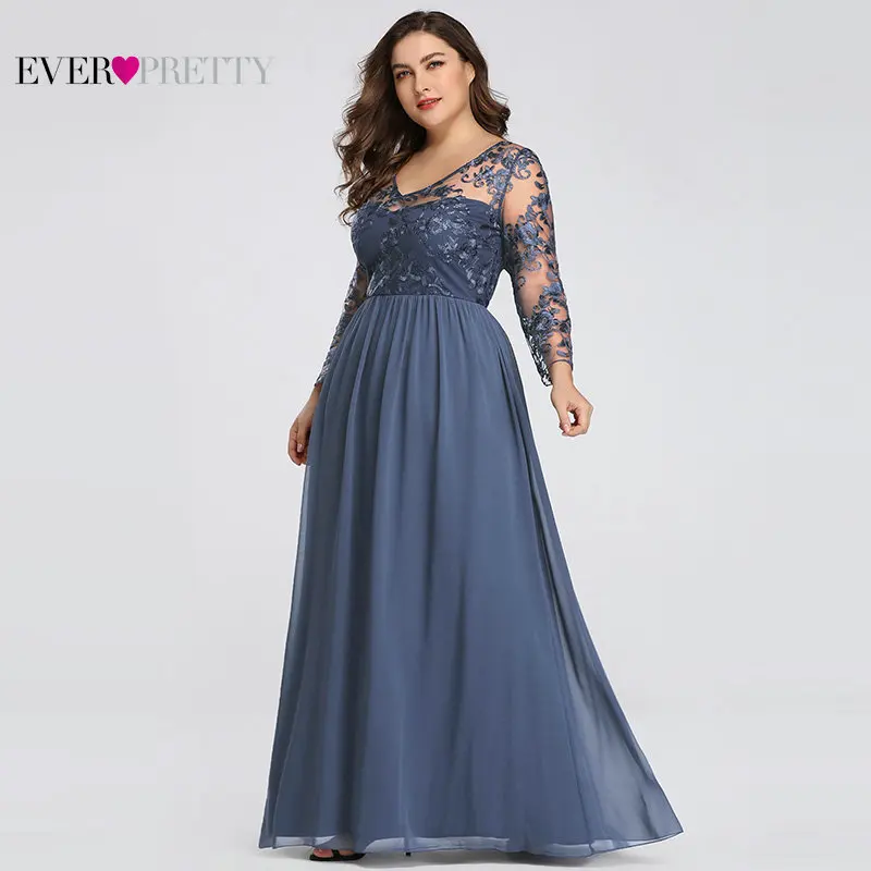 Платье для мамы невесты размера плюс Ever Pretty EZ07633 элегантные трапециевидные Кружевные Аппликации Длинные вечерние платья Vestido De Madrinha