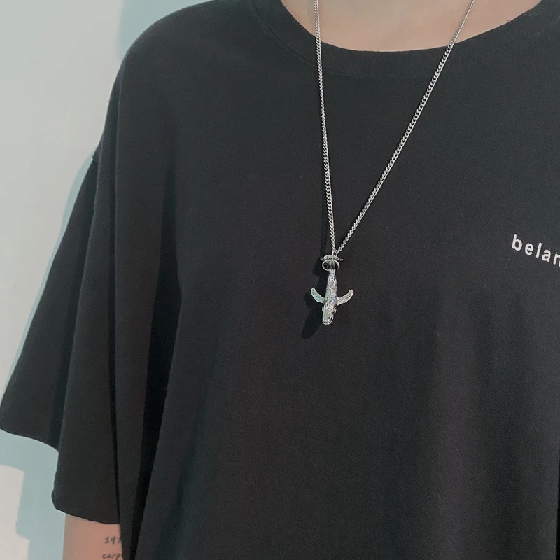 

POTCET Unisex Stainless Steel Whale Steel Necklace Pendant Clavicle Chain Geometric Fashion Hip Hop Party Jewelry