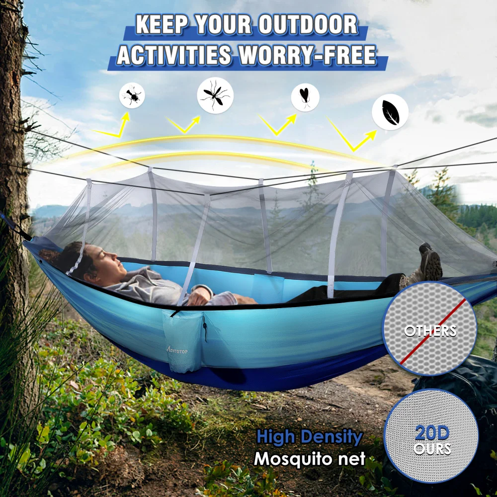 

MOVTOTOP 290 x 140 Camping Hammock with Removable Mosquito Net Lightweight Portable Hammock Outdoor Hanging Bed for Hiking Ba