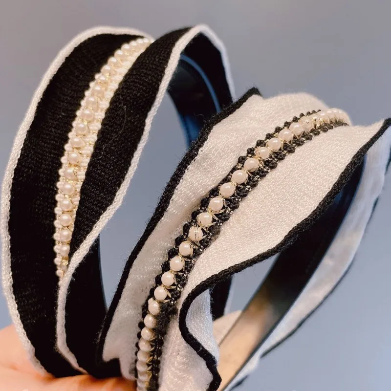 

Small Fragrant Wind Rice Beads Pearls Headband Female Geometric Wide Version Out Headband Simple Forest Wash Hair Accessories